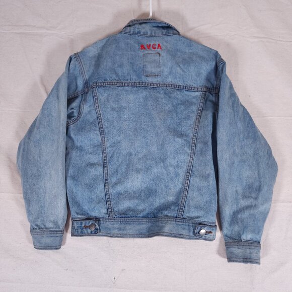 RVCA Grillo Special Edition Denim Jacket Womens XS Pockets Artsy Interior Jean - Picture 3 of 13
